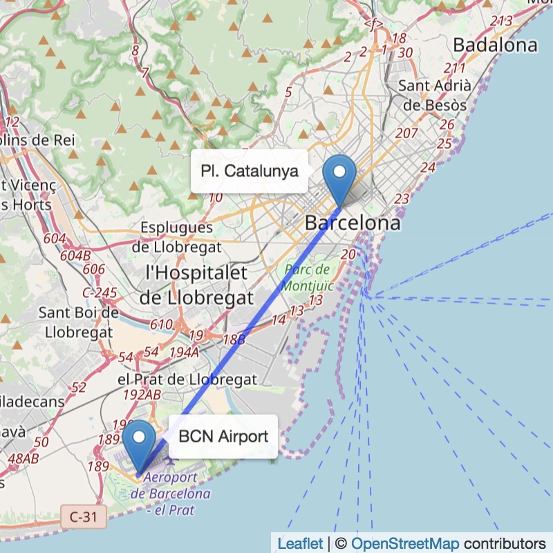 Barcelona airport on map